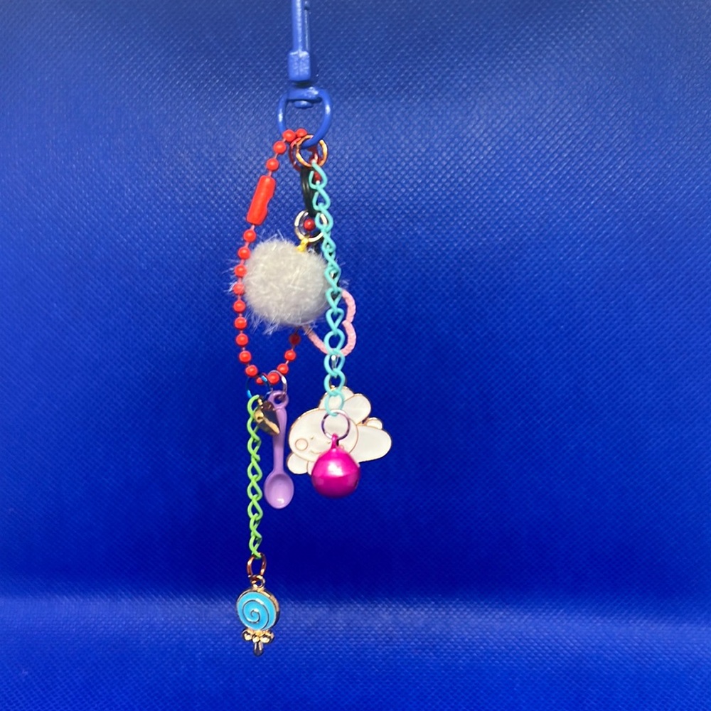 NWT Cute charm keychain heart pomPom clasp bell mini spoon lollipop bunny whimsy